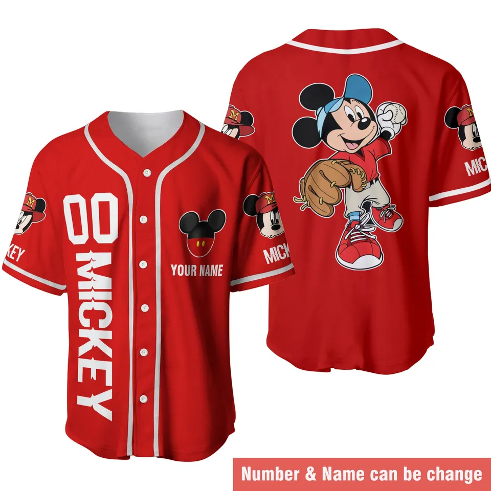 Mickey Red Baseball Jersey Shirt 2024