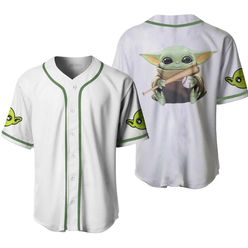 Baby Yoda White Green Disney Baseball Jersey