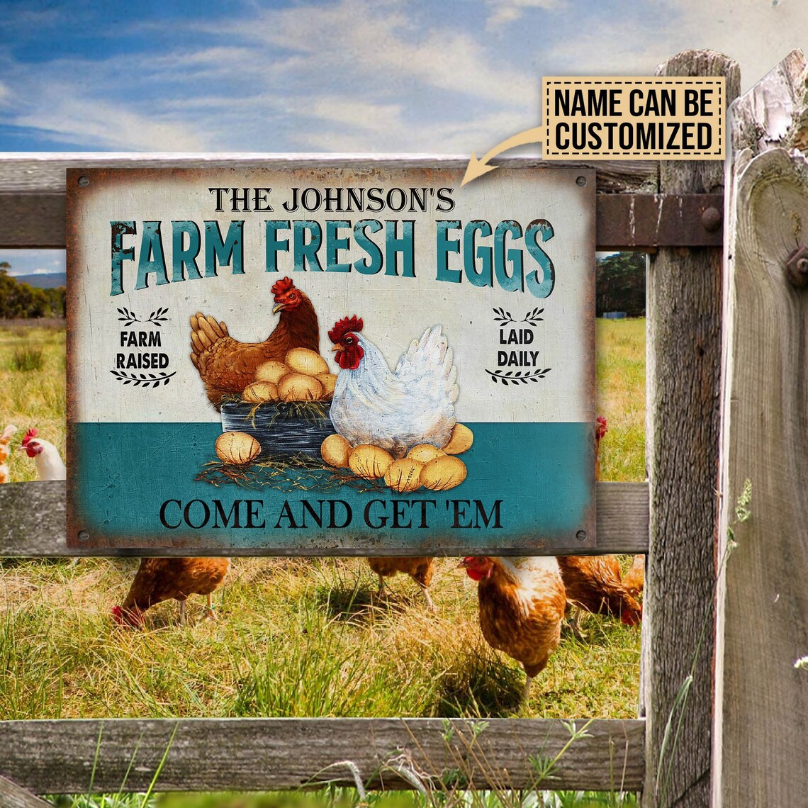 Personalized Chicken Farm Fresh Eggs Customized Classic Metal Signs-Metal Chicken Coop Sign, Custom Metal Chicken Sign, Farm Metal Sign, Farm Gift , Farmer’s Life