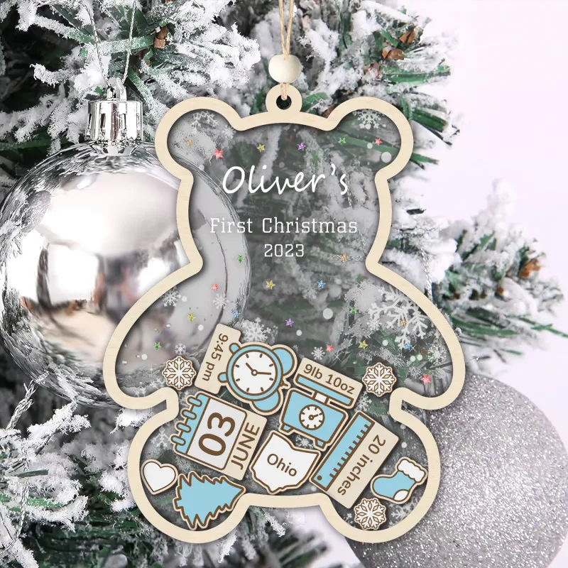 Baby’s First Christmas Ornament 2024, Personalized Teddy Bear Ornaments