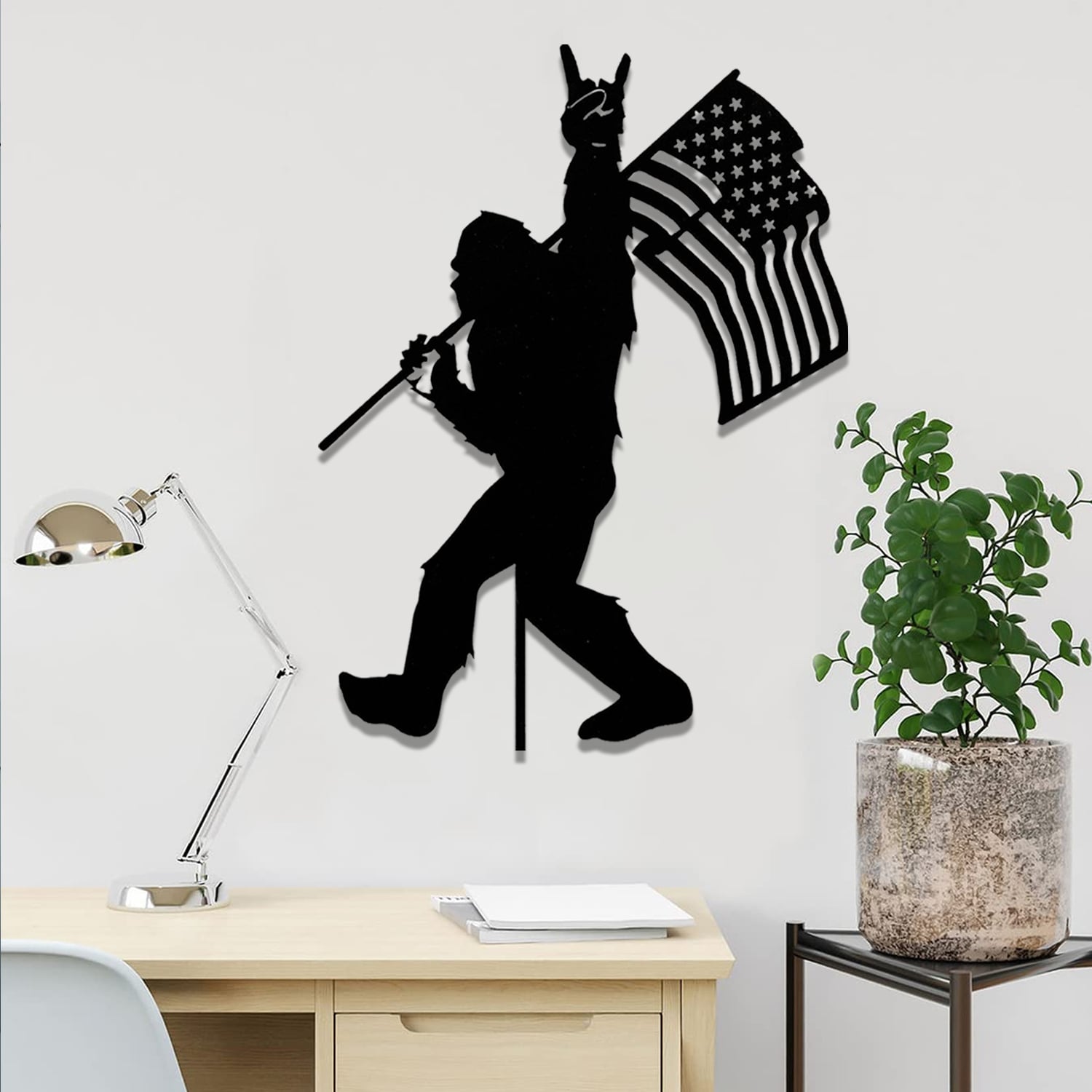 Bigfoot American USA Flag Metal Sign