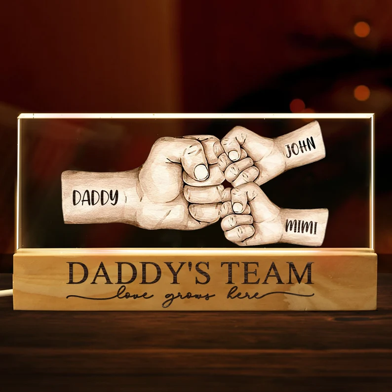 Daddy's Team Fist Bump Personalized Acrylic LED Night