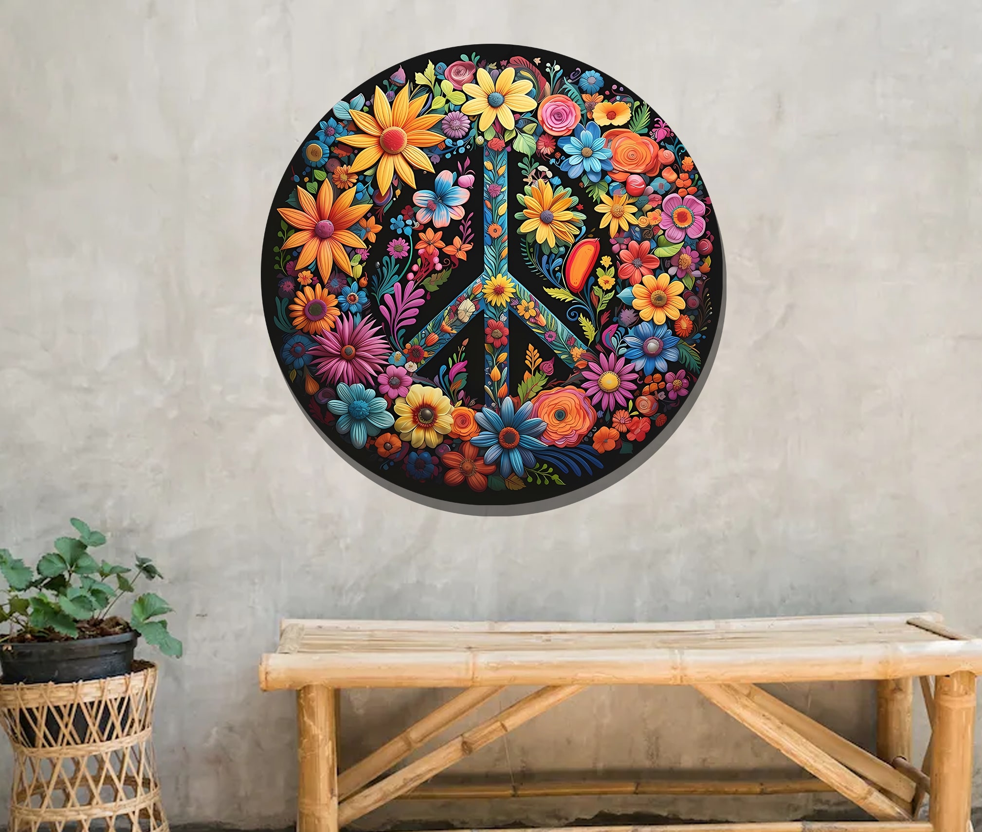 Hippie Peace Flower Metal Sign, Hippie Peace Metal Sign, Peace Flower Metal Sign