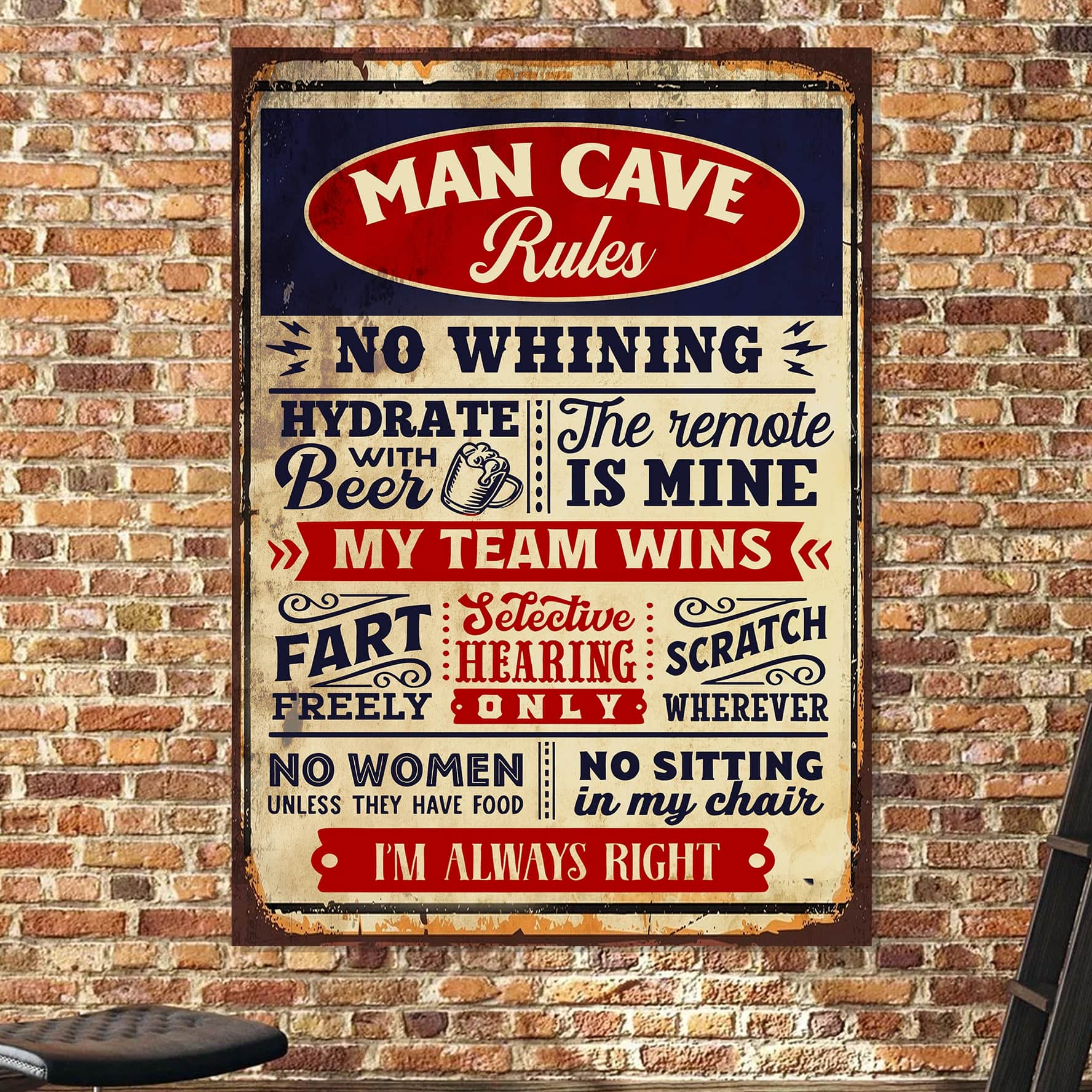 Man cave Rules Metal Sign, Dad Metal Sign, Garden Metal Sin, Gift For Family, Gift For Dad, Patio Metal Sign