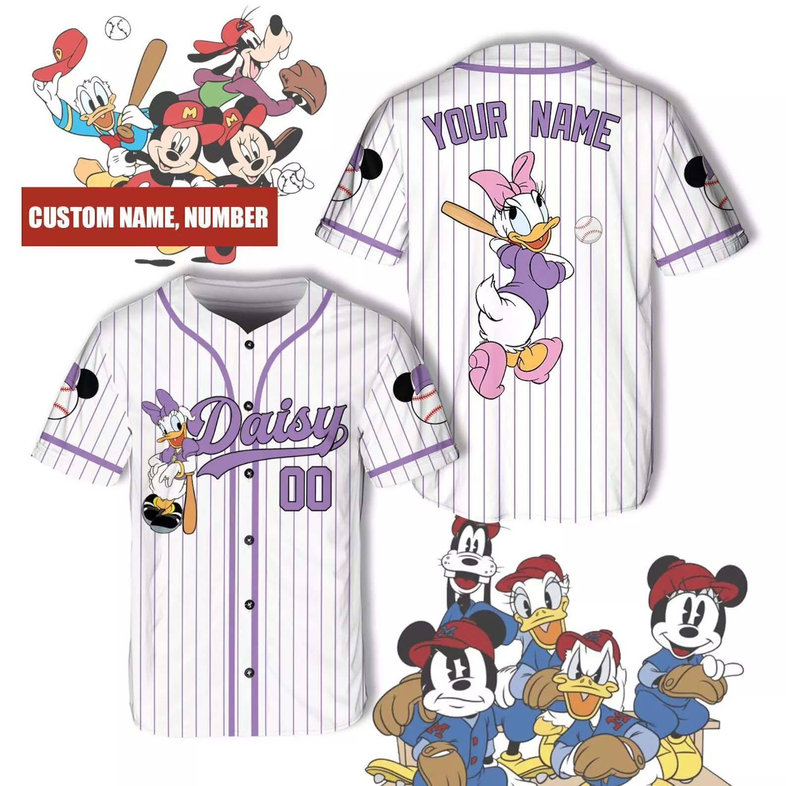 Personalized Daisy Duck On Game Day 3D BASEBALL JERSEY