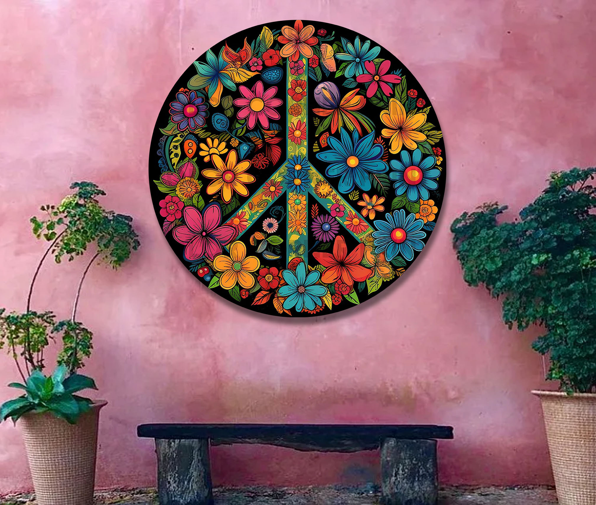 Hippie Peace Flower Metal Sign, Hippie Peace Metal Sign, Peace Flower Metal Sign