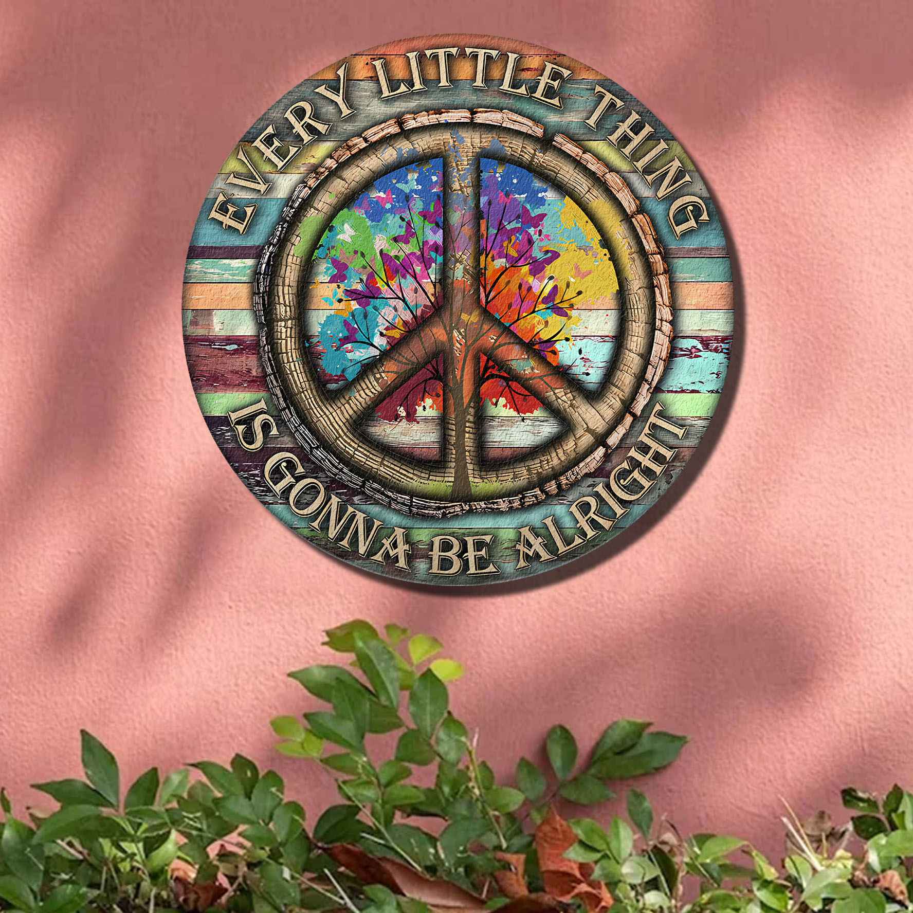 Hippie Peace Every Little Thing Is Gonna Be Alright  Metal Sign, Hippie Peace Metal Sign, Peace Flower Metal Sign