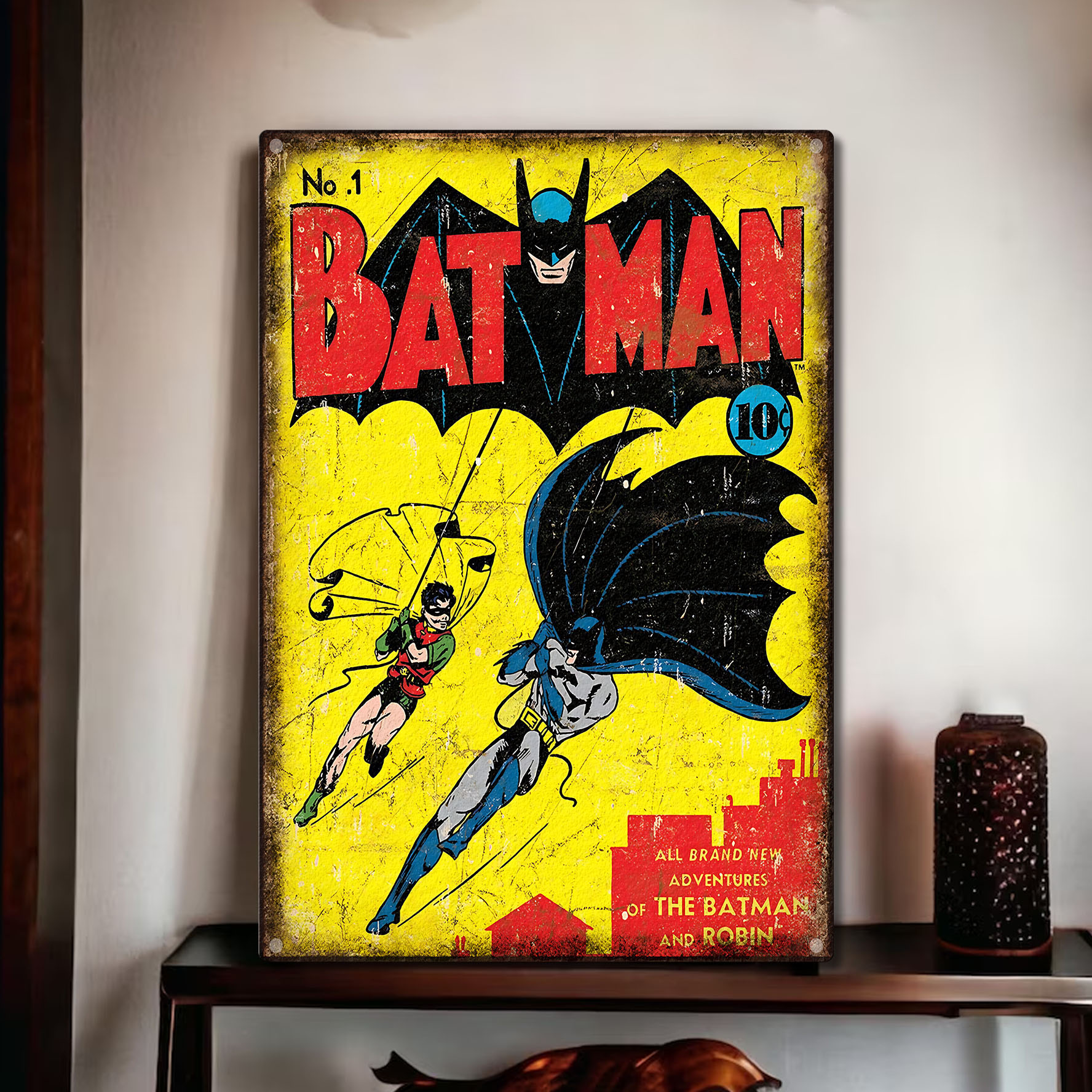 Batman Metal Sign Art, Gift For Him  Superheroes Gift, Metal Kid Room Art, Fan Room Wall Art, Artwork, Comics, Gift for Children