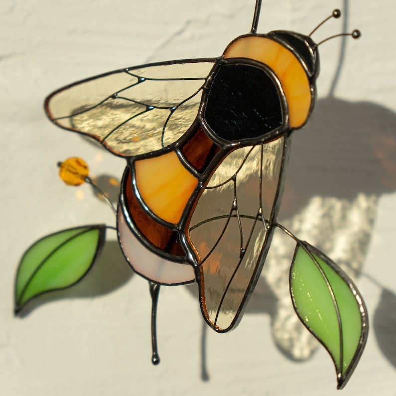 Stained glass bumble bee suncatcher Fathers Day gift Fly insect stained glass window hangings Bumble bee yard art Gifts for mother