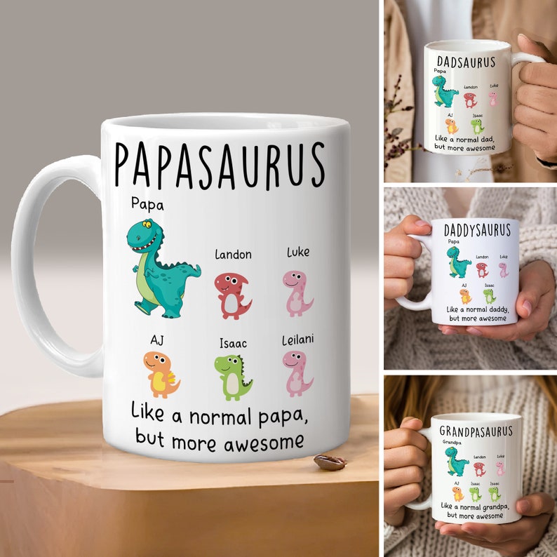 Personalized Papasaurus Mug, Father’s Day Mug Gift, Mug for Dad, Father’s Day Gift from Daughter, Dad Mug Gift From Daughter, Son, Wife