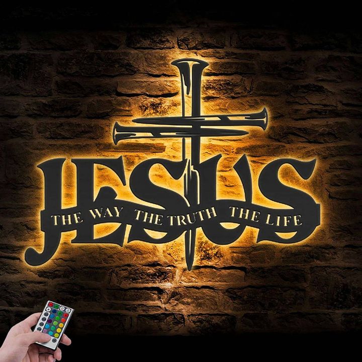 Jesus The Way The Truth The Life Metal Sign Art LED Light