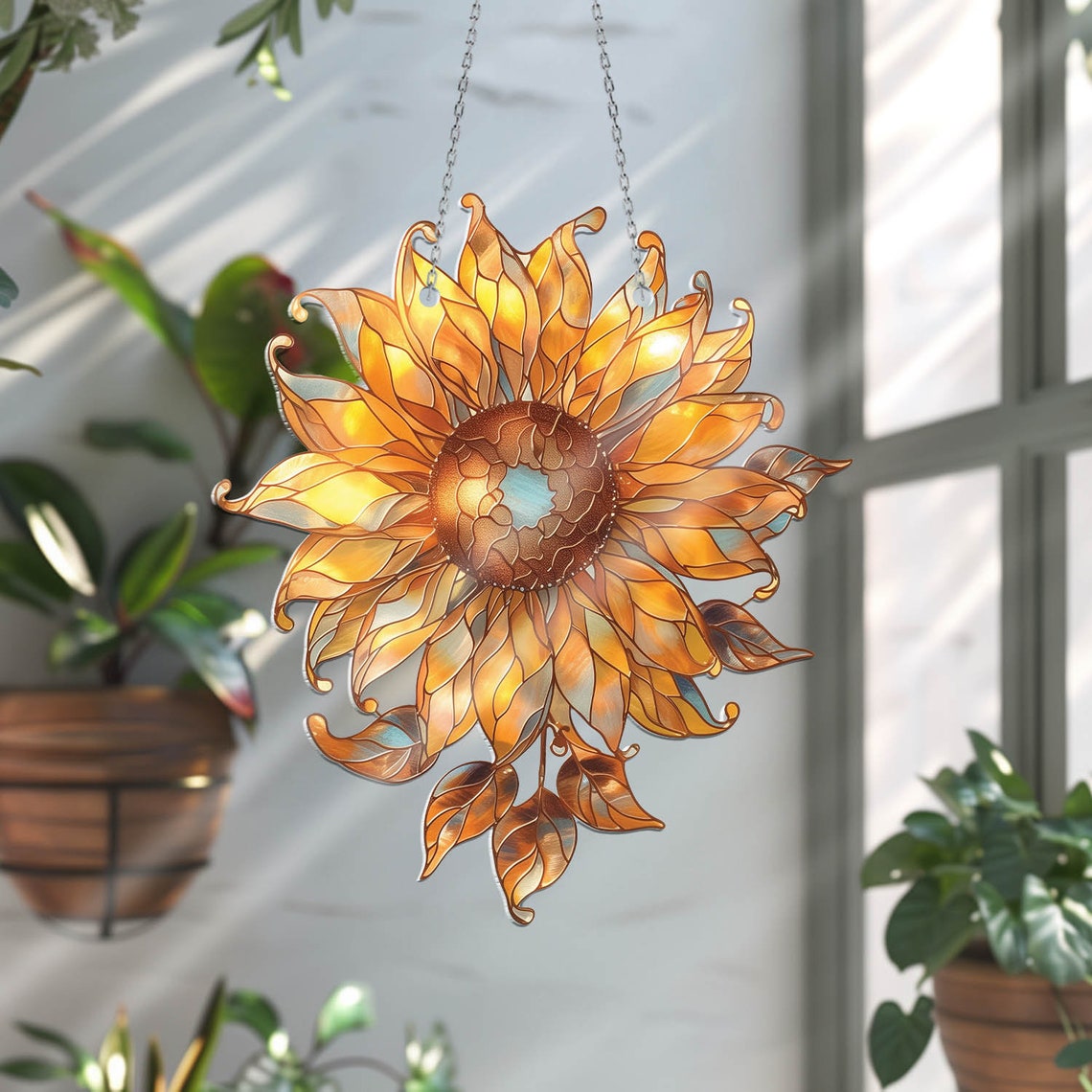 Sunflower Acrylic Window Hanging, Wall Window Garden Hanging Art Decor, Flower Backyard Home Indoor Outdoor Decoration,