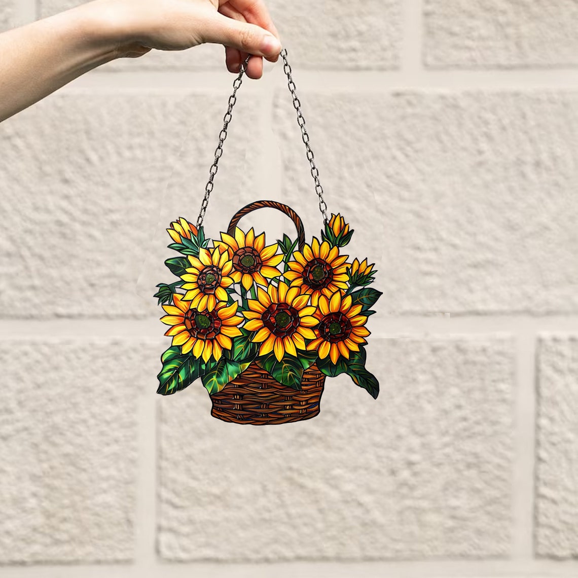 Yellow flowers Window Hanging, Sunflower Acrylic Window Hanging Art Decoration, Gift For Her