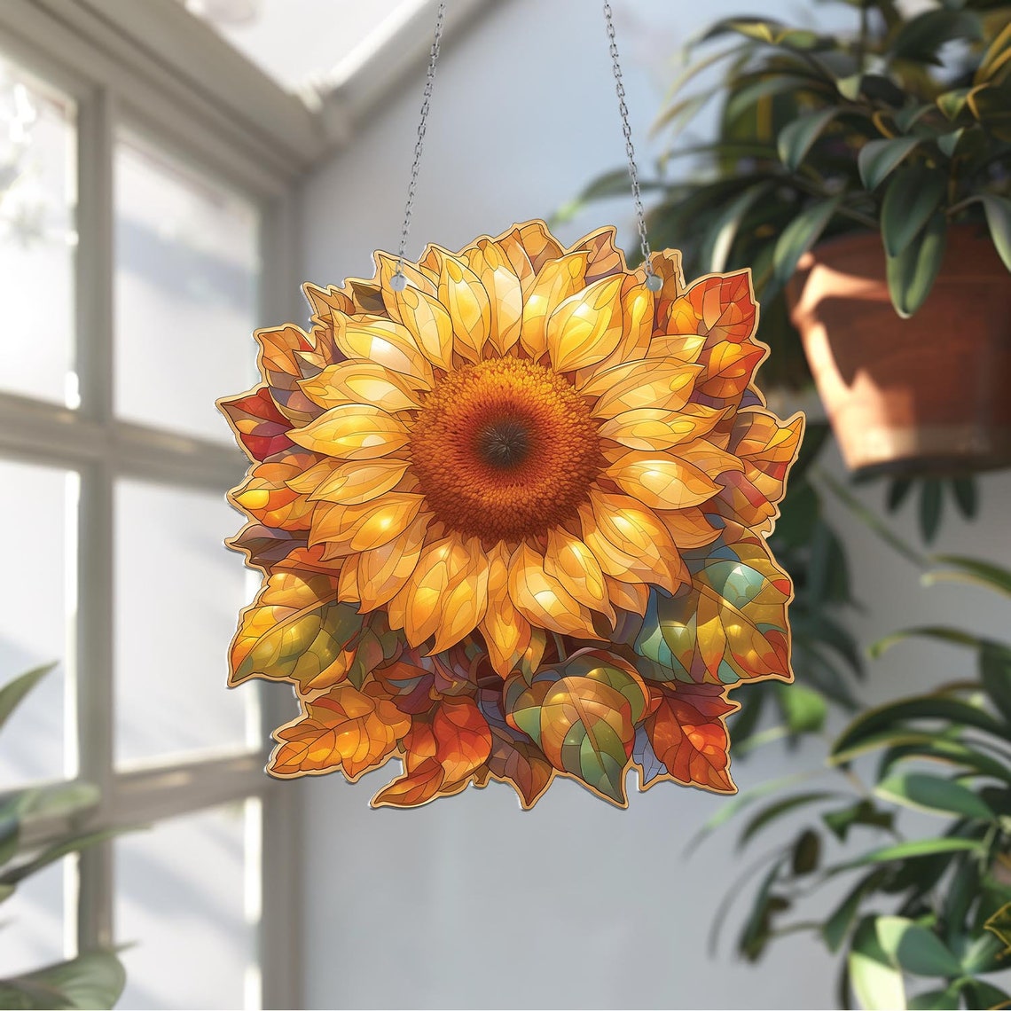 Sunflower Acrylic Window Hanging, Gift For Sunflower Flower Lover, Sunflower Decoration, Kitchen Decor, Gift For Grandma, Housewarming Decor