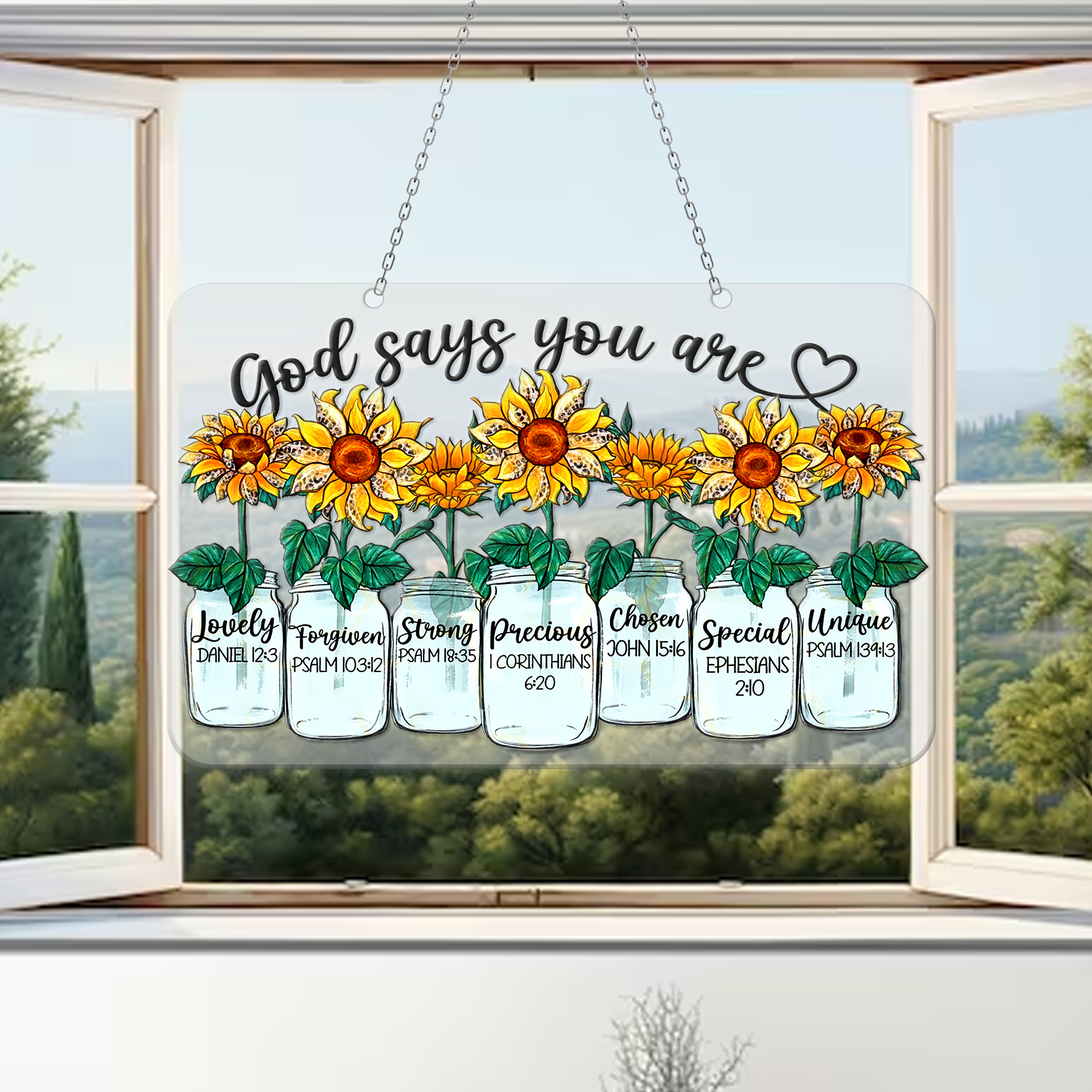 Sunflowers God Say You Are Window Hanging, Plant Flowers,  Flowers Acrylic Window Hanging Art