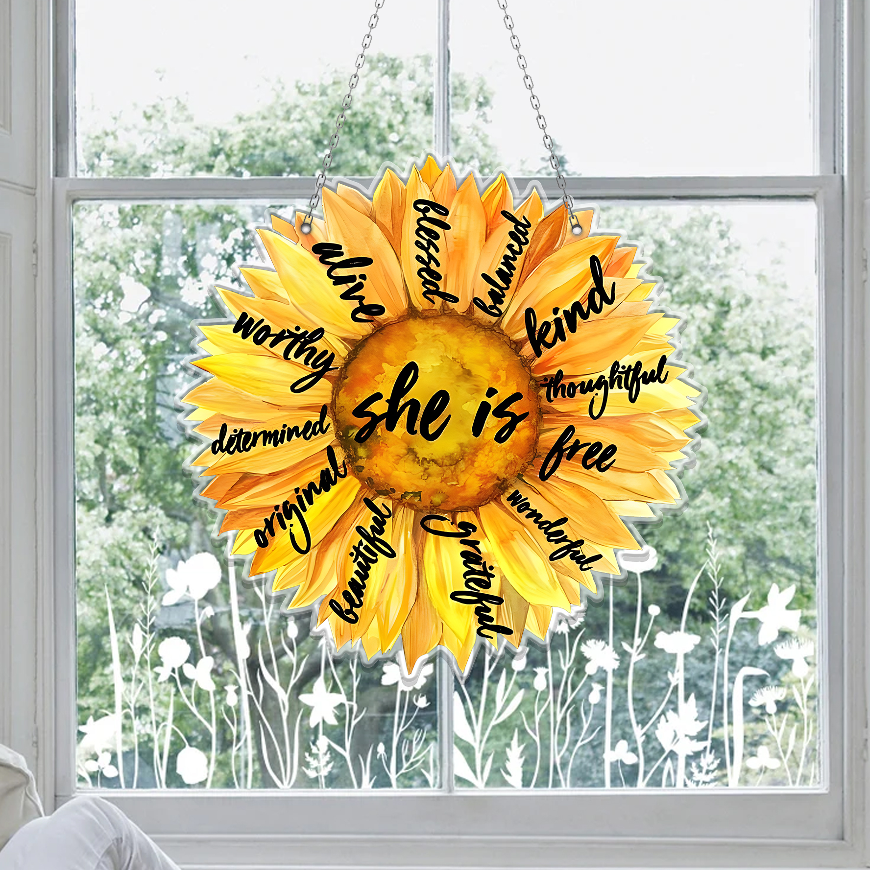 Sunflower She Is Acrylic Window Hanging, Gift For Sunflower Flower Lover, Sunflower Decoration, Kitchen Decor, Gift For Her, Housewarming Decor