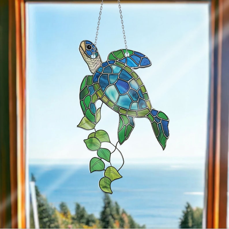 Blue Turtle Acrylic window hanging,
