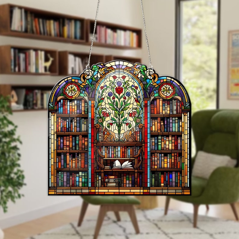 ACRYLIC Library Window Hanging, Book Lover Gift, FAUX Stain Glass, Bookish Home Decor, Gift For Book Lover, Librarian Gift,