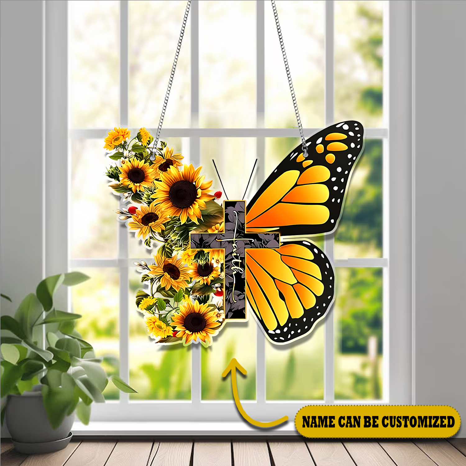 Butterfly Yellow Faith Customized Acrylic Window Hanging