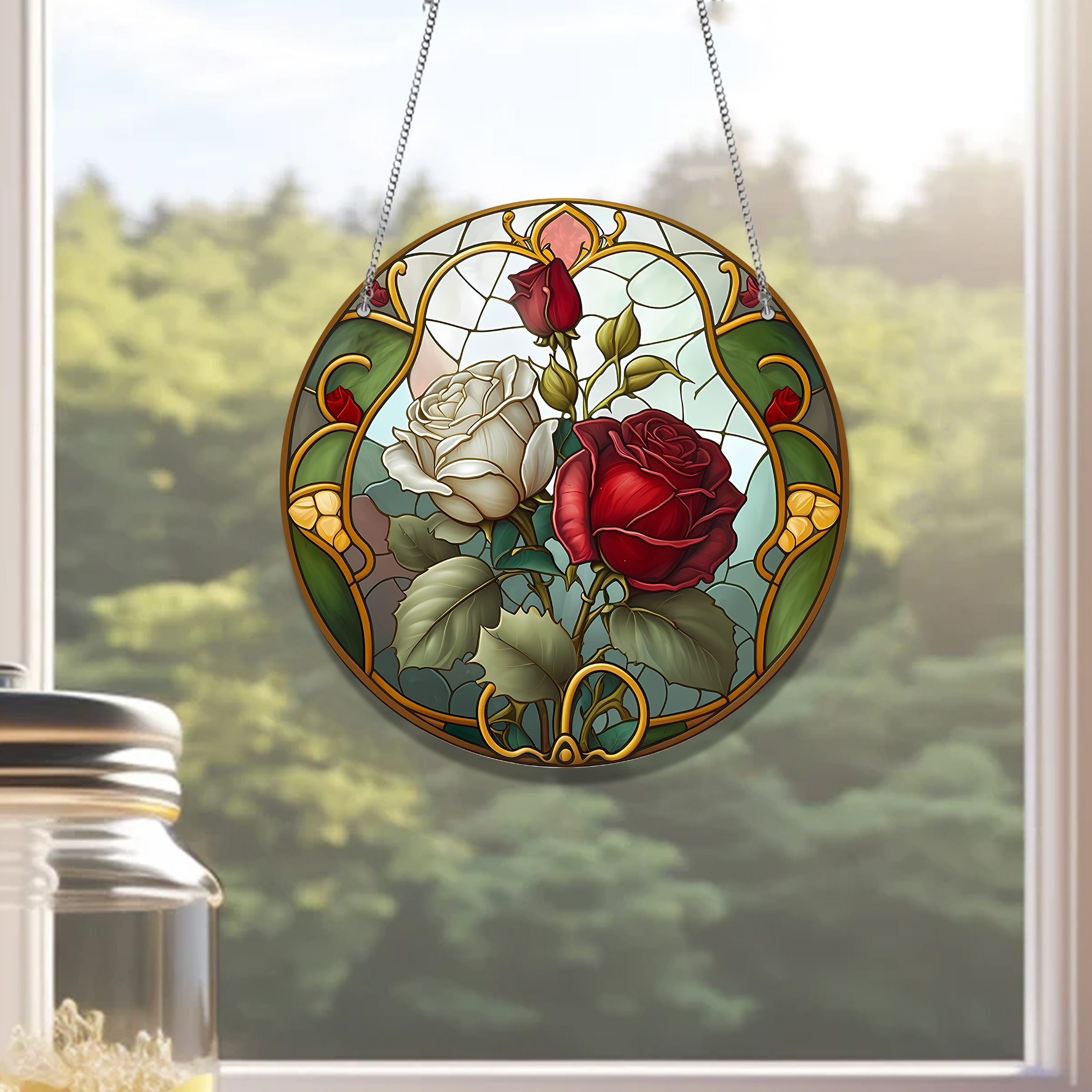 Rose Red White Flower Garden Acrylic Window