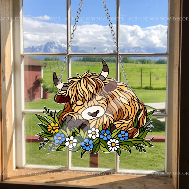 Stained Glass Style Wall or Window Hanging, Gift For Cow Lover's, Ranch Life, Farm Decor