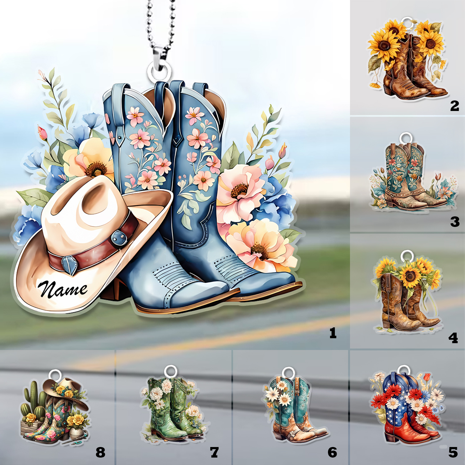 Country Boots Farm Transparent Acrylic Car , Boot Flower Gift, Gift For Country, Gift For Farm