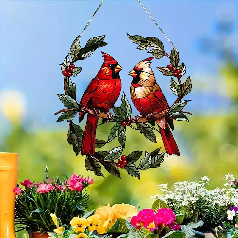 Cardinal Wreath Acrylic Window hanging