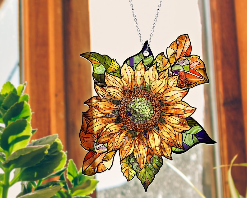 Sunflower Leaves Green Garden Acrylic Window