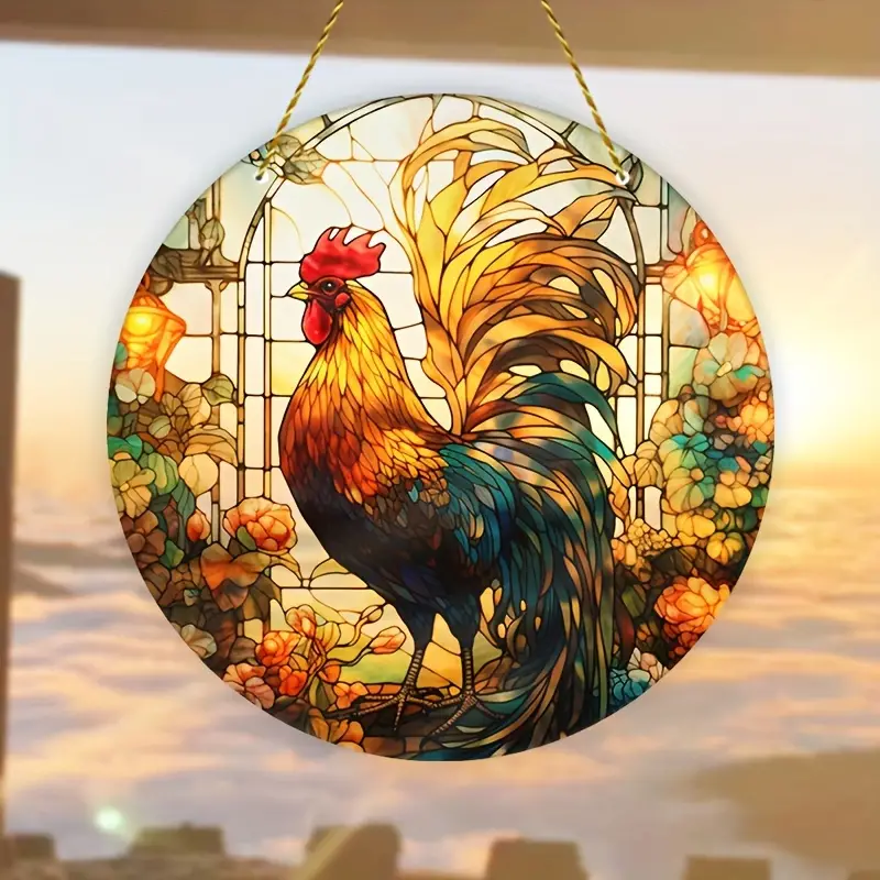 Chicken Rooster Flower ACRYLIC  Window Hanging