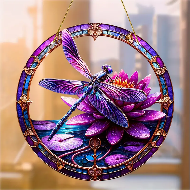 Dragonfly Lotus Flower Purple Acrylic Window