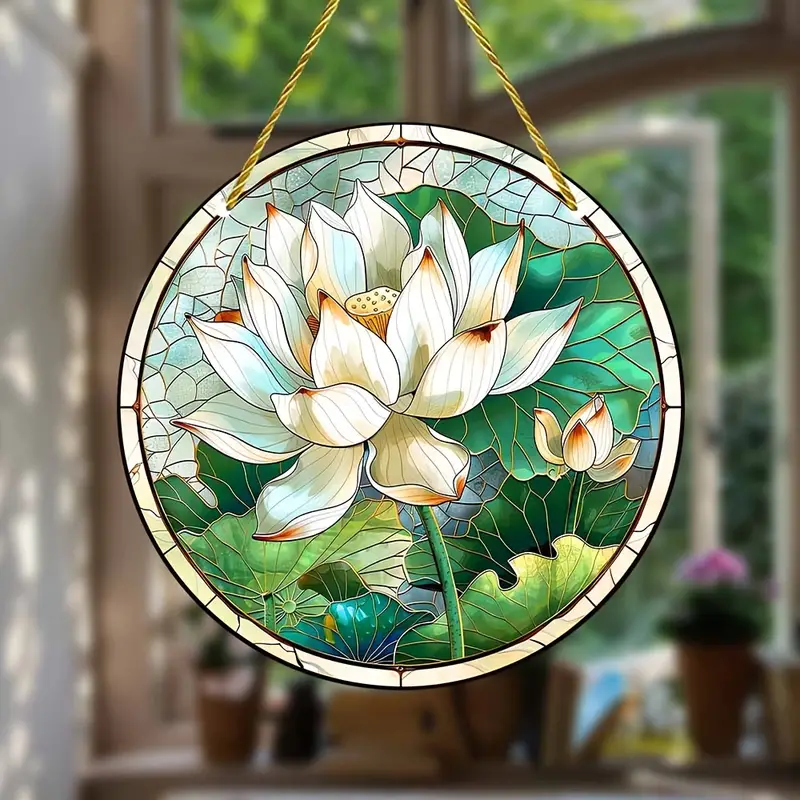 White Lotus Leaves Acrylic Window Hangings