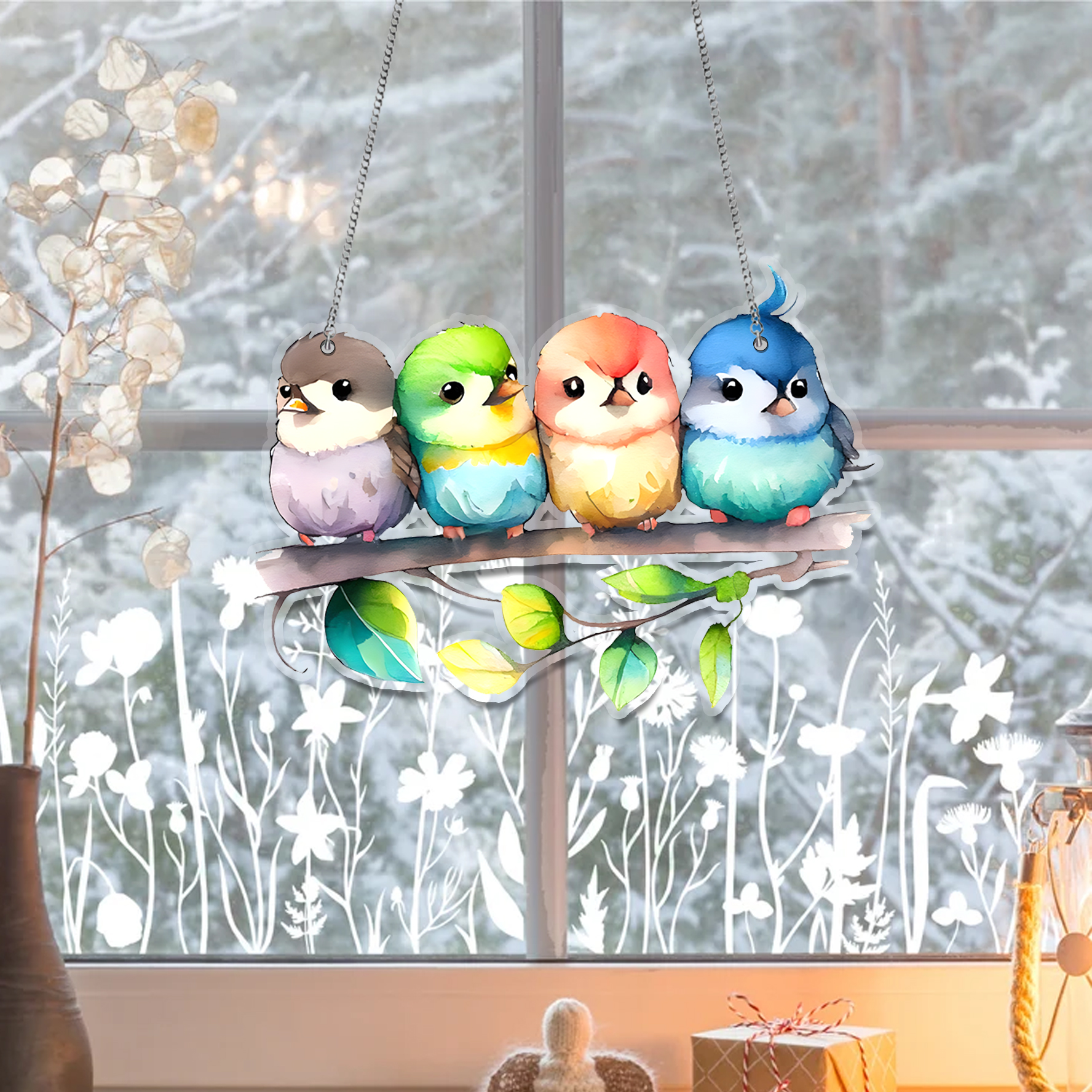 Four Bird Cute ACRYLIC window hanging