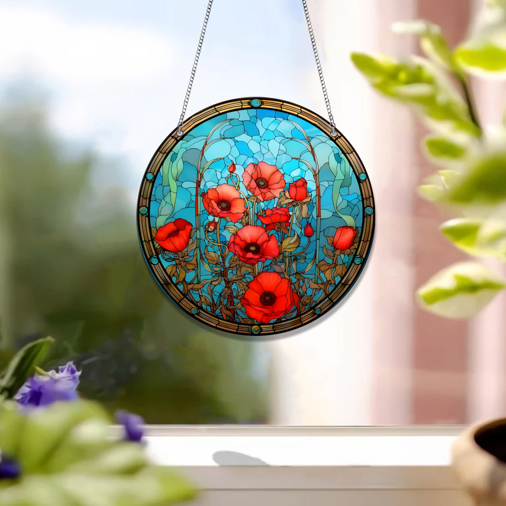 Poppy Flower Acrylic Window Hanging