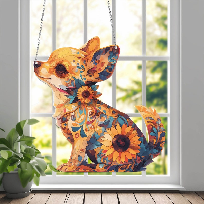 Chihuahua Dog Colorful Acrylic Window Hanging, Chihuahua Decorative Art, Chihuahua Sign, Chihuahua Home Decor, Chihuahua Gift, Gift For Dog Lover, Gift For Mom