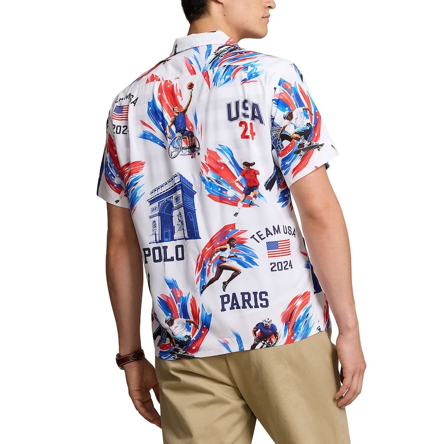 Team USA 2024 Summer Olympics Villagewear Allover Print Short Sleeve Button-Down Shirt PT57391