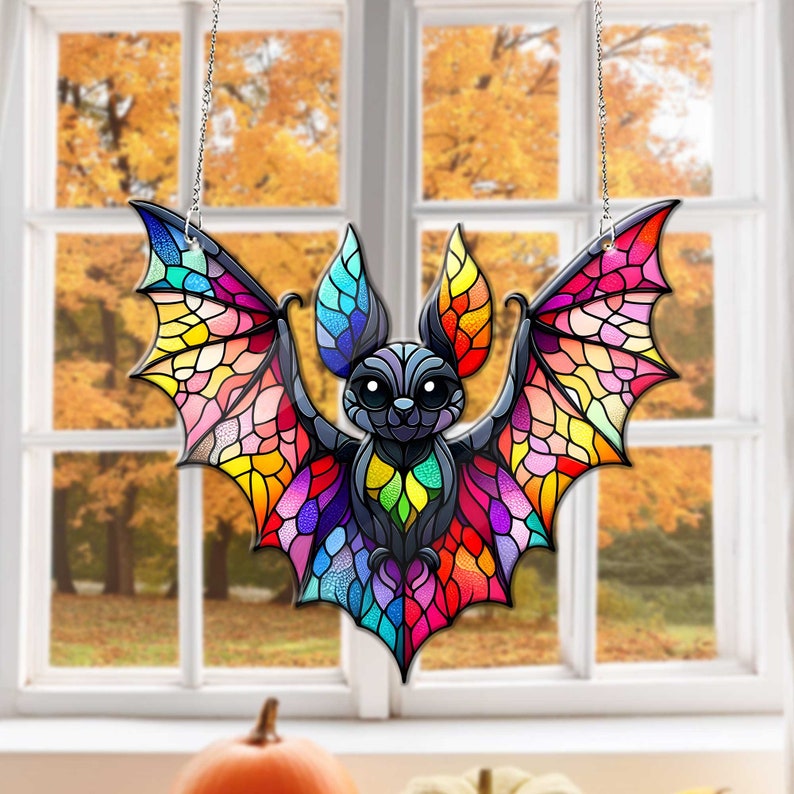 Colorful Bat Acrylic Window Hanging, Indoor Decor, Bat lovers gift ...