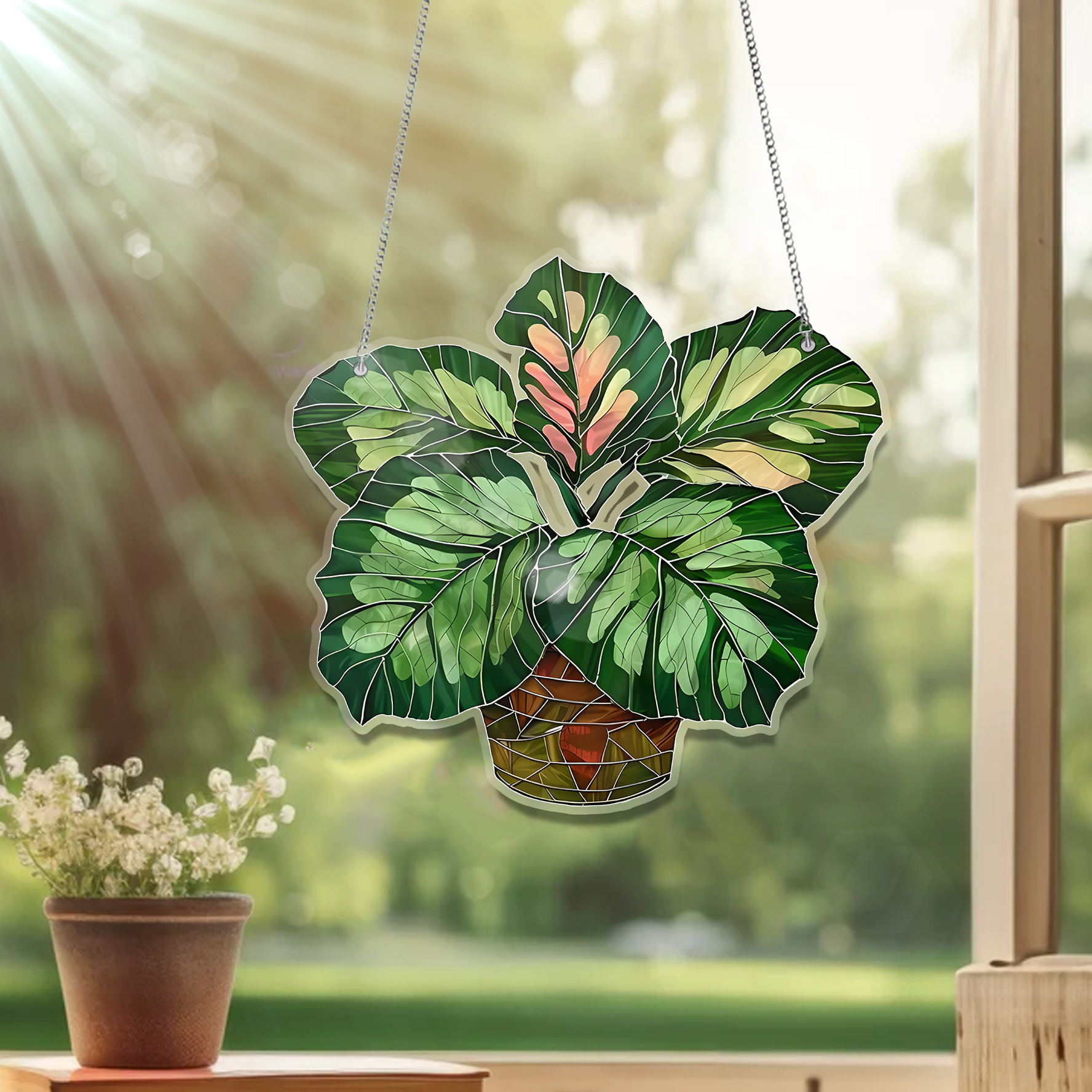 Monstera Leaves Acrylic Window Hanging, Window Hangings Home Decoration, Gift For Flower Lover’s, Gitf For Garden, Flower Lover’s