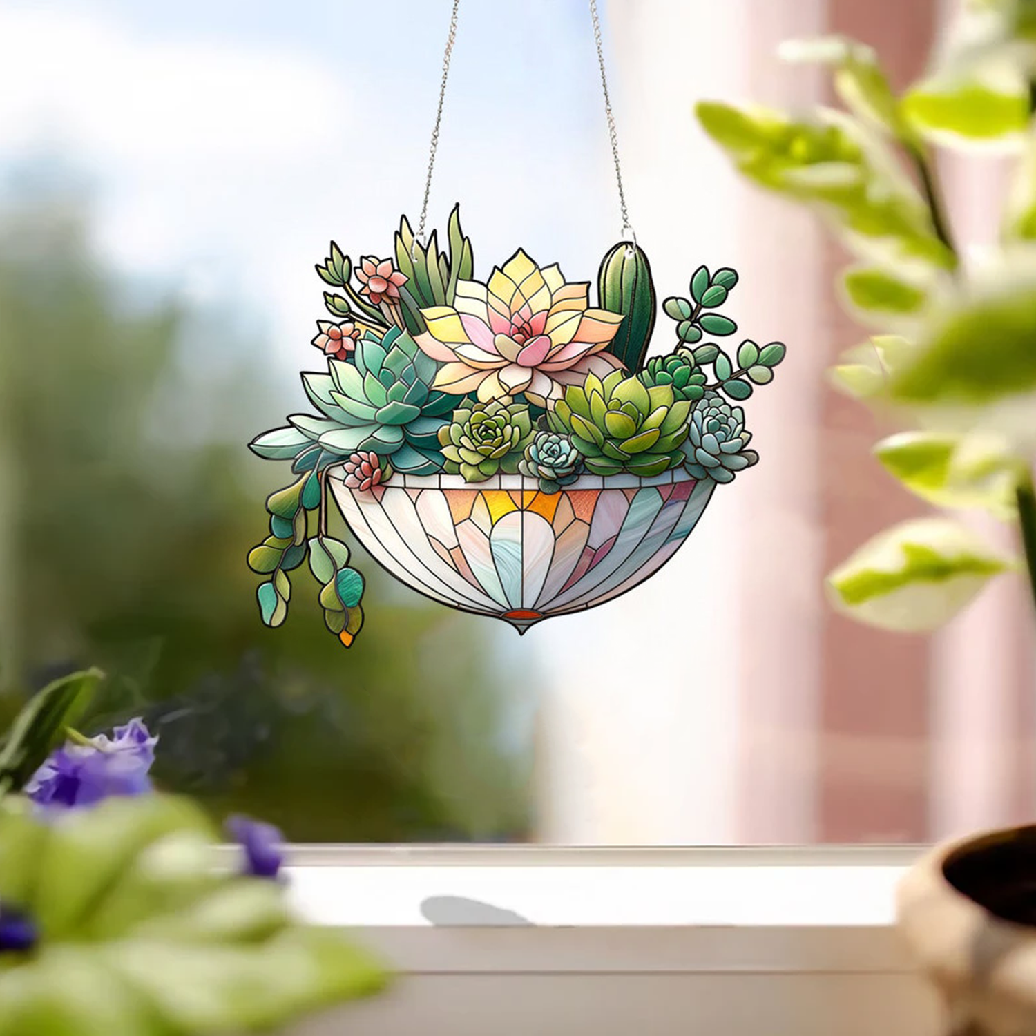 Cactus Flower Plant Acrylic Window Hanging