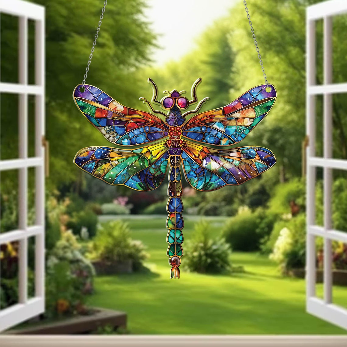 Dragonfly Colorful Acrylic Window Hanging, Dragonfly Acrylic Inspired Art Window Decor, Dragonfly Window Hanging, Garden Decor