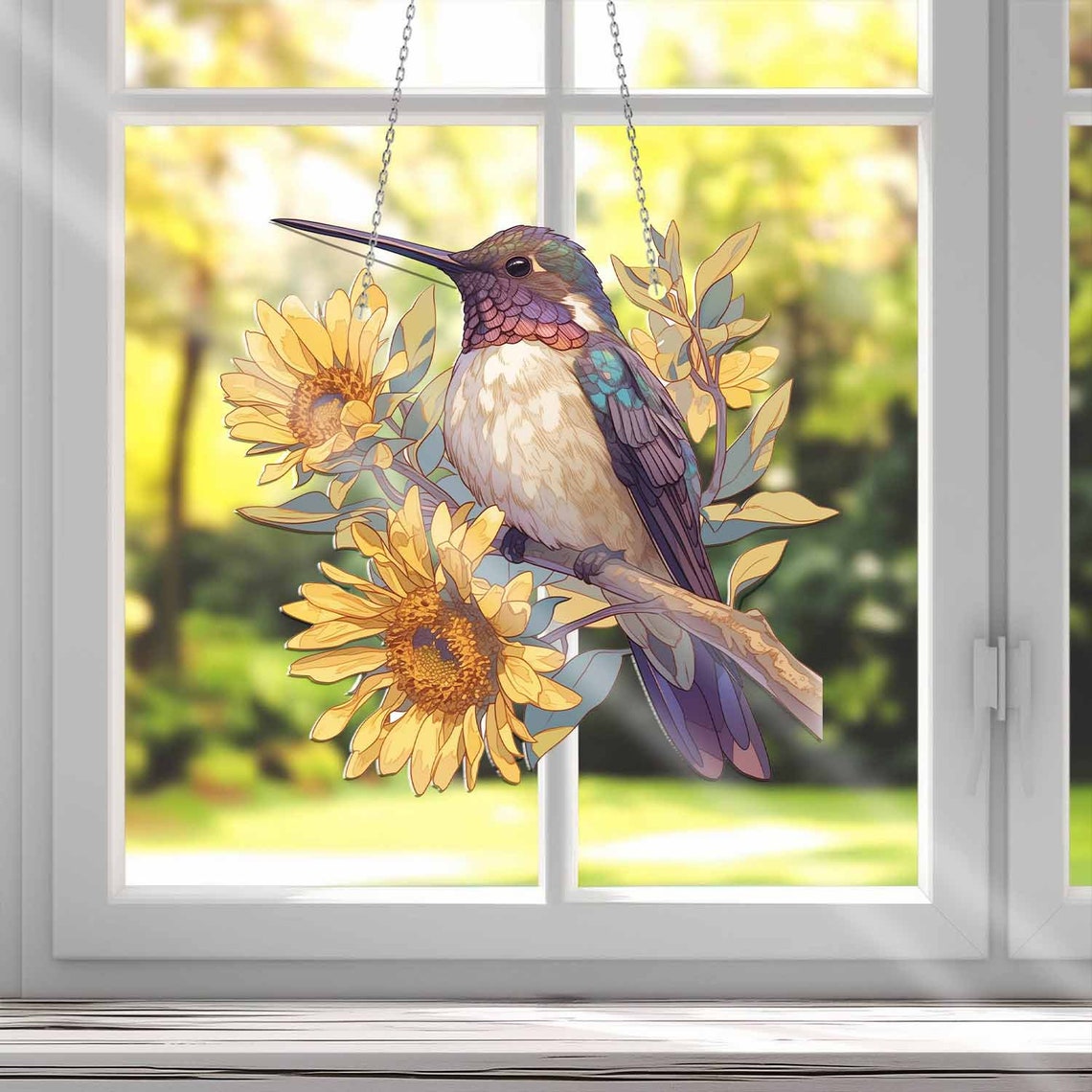 Hummingbird And Sunflower Acrylic Window Hanging,