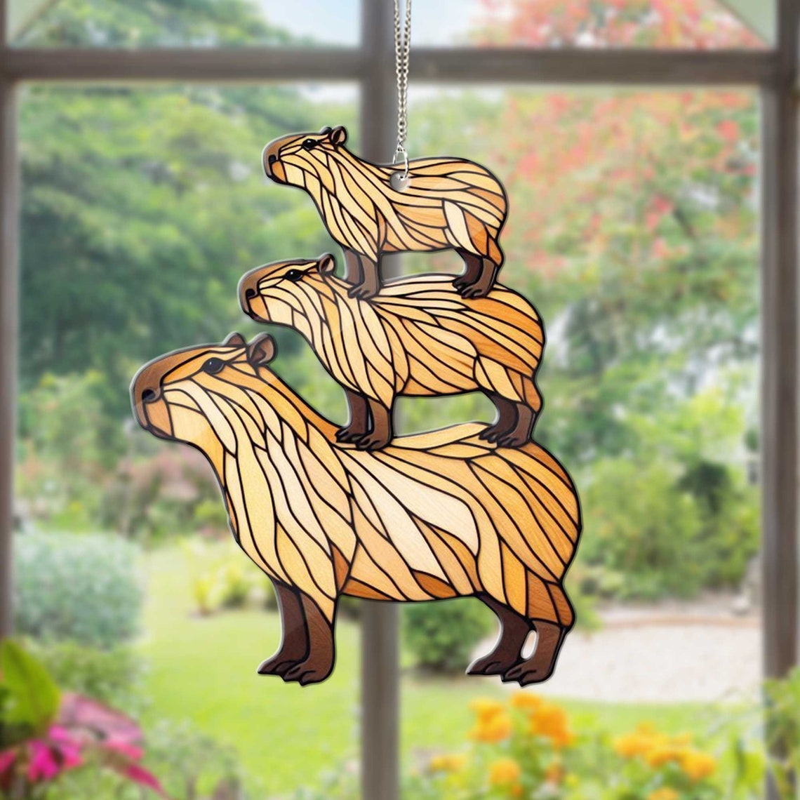 Three Capybaras Stacked Acrylic Window Hanging,