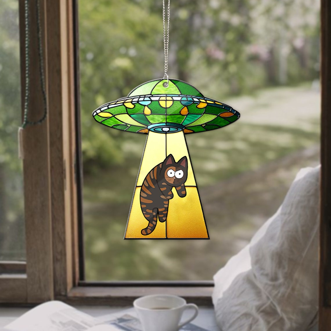 Cat UFO Acrylic Window Hanging