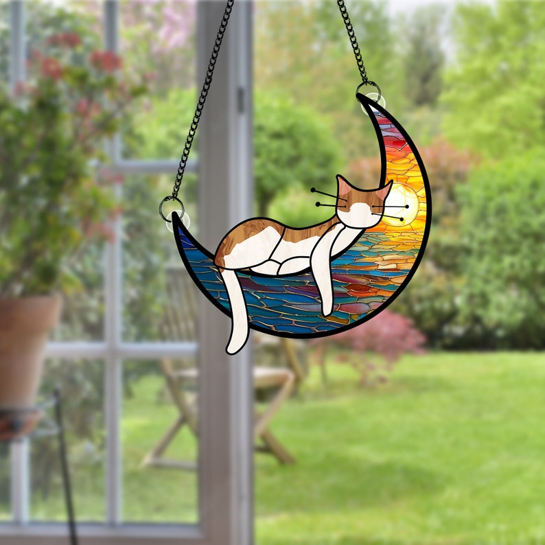 Cat Moon Acrylic Window Hanging, Cat Decoration, Cat lovers gift, Gift For Cat lover’s, Cat lovers, Home Decor