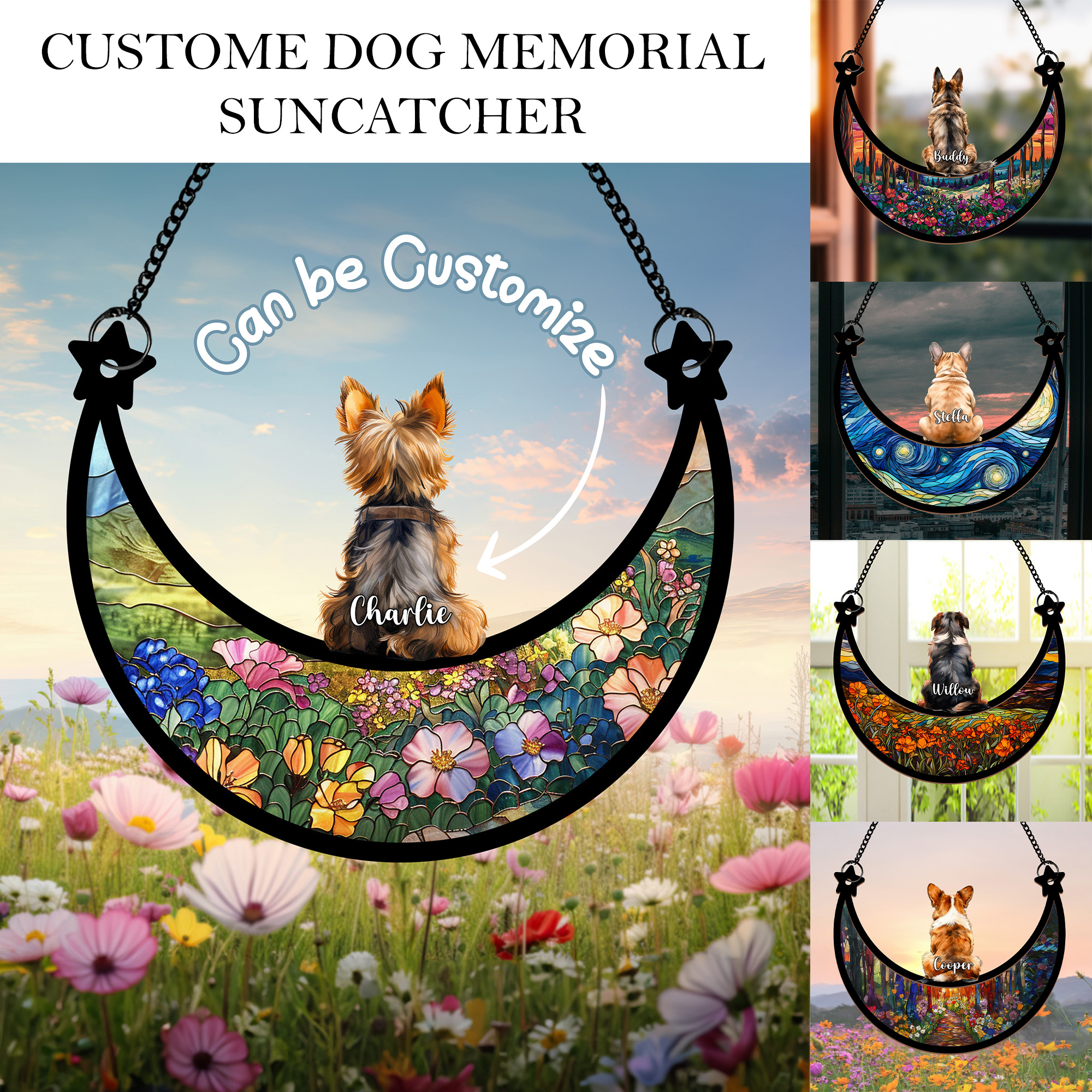 Dog And Moon – Personalized Window Hanging Suncatcher Ornament