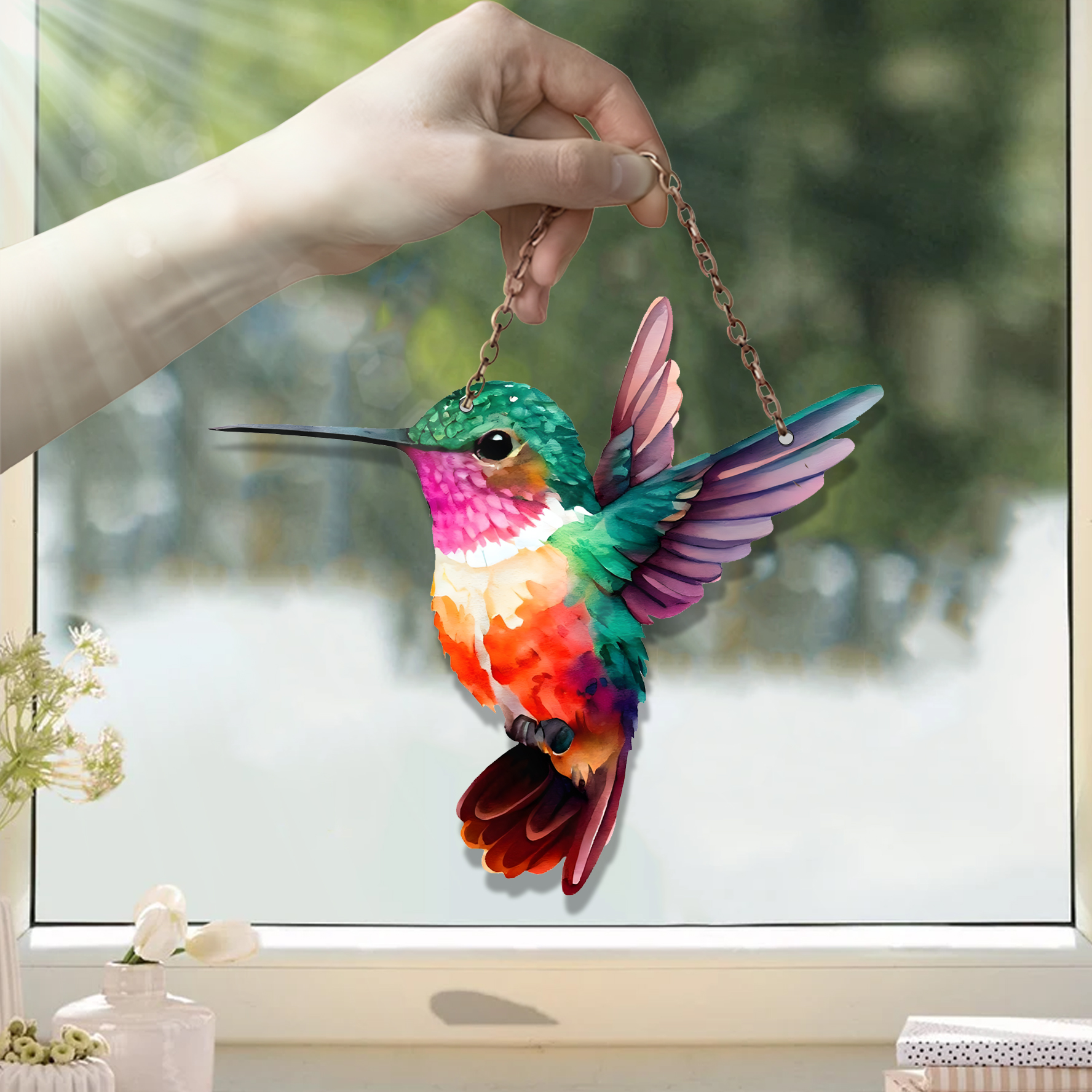 Hummingbird Colorful Acrylic Window Hanging
