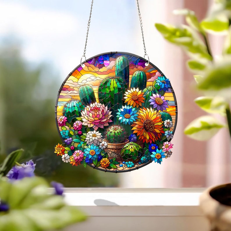 Succulent Flower Plant Acrylic Window Hanging, Window Hangings Home Decoration, Gift For Flower Lover’s, Gitf For Garden, Flower Lover’s , Backyad Garden