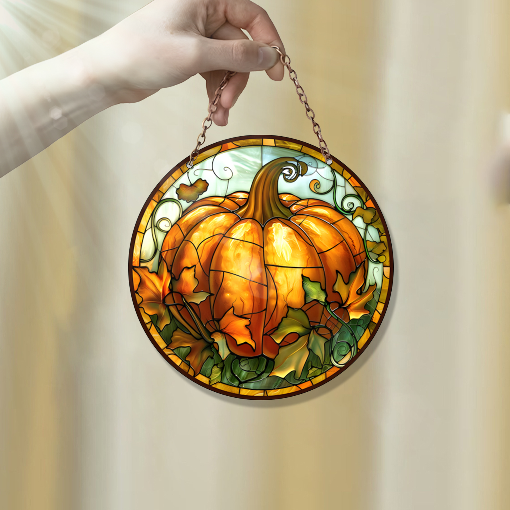 Pumpkin Acrylic Stained Glass Window Hanging Decor