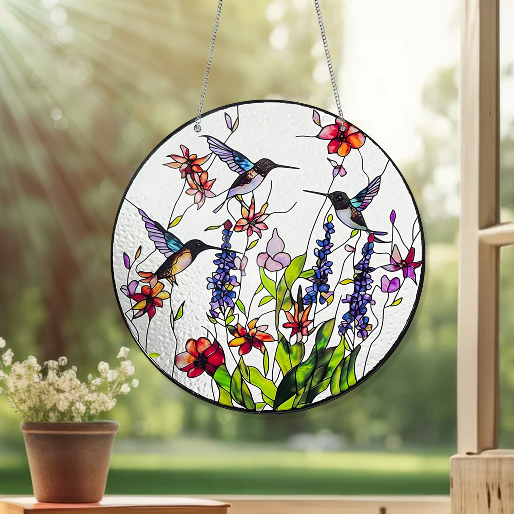 Birds And Flowers Acrylic Window Hanging