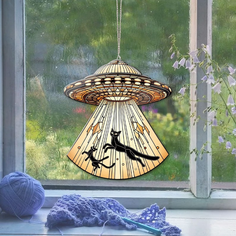 Cat UFO Acrylic Window Hanging, Cat Decoration, Cat lovers gift, Gift For Cat lover’s, Cat lovers, Home Decor