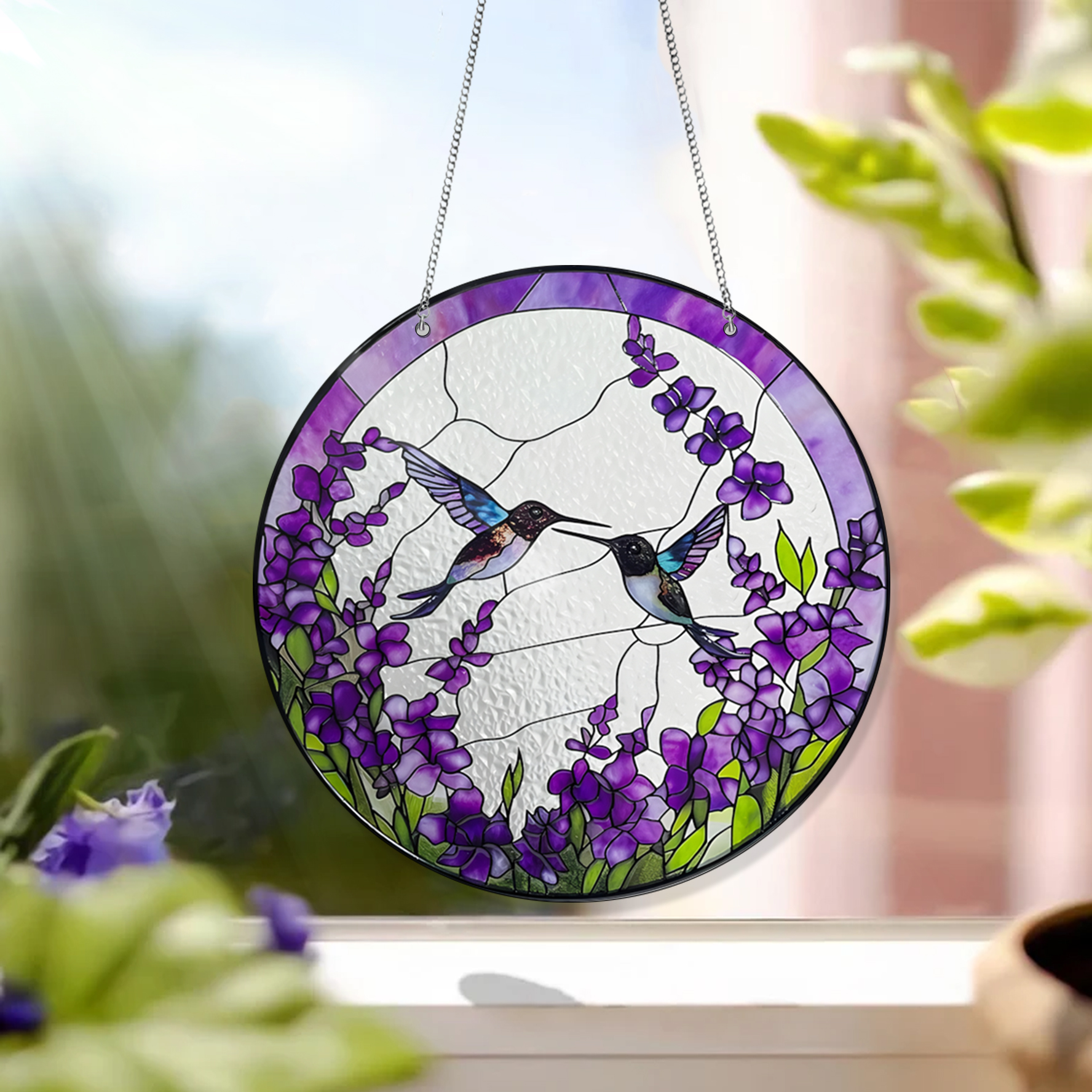 Hummingbird Lavender Flower Acrylic Window